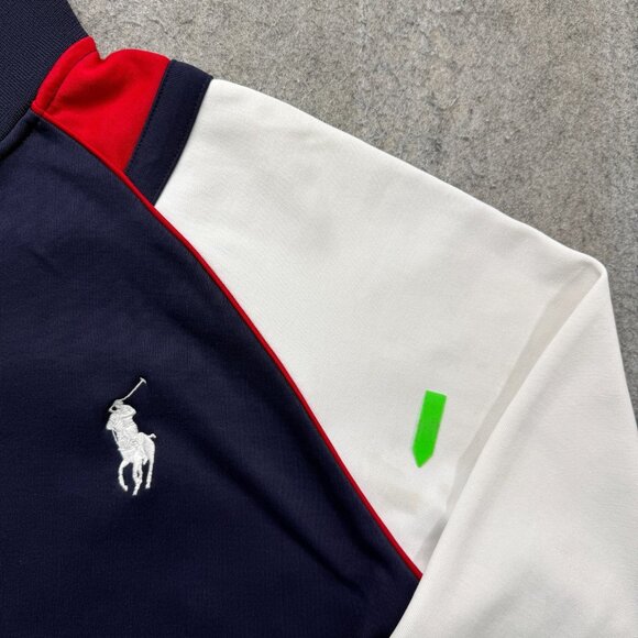 Polo Ralph Lauren Track Jacket Men L Blue White Red Knit Interlock VTG Full Zip - Picture 4 of 14